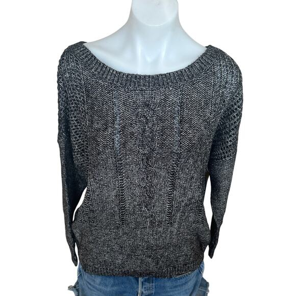 LOLE Heather Gray Cable Knit Sweater XL Cotton Oversized Boxy Chunky $120 NEW - Picture 1 of 8